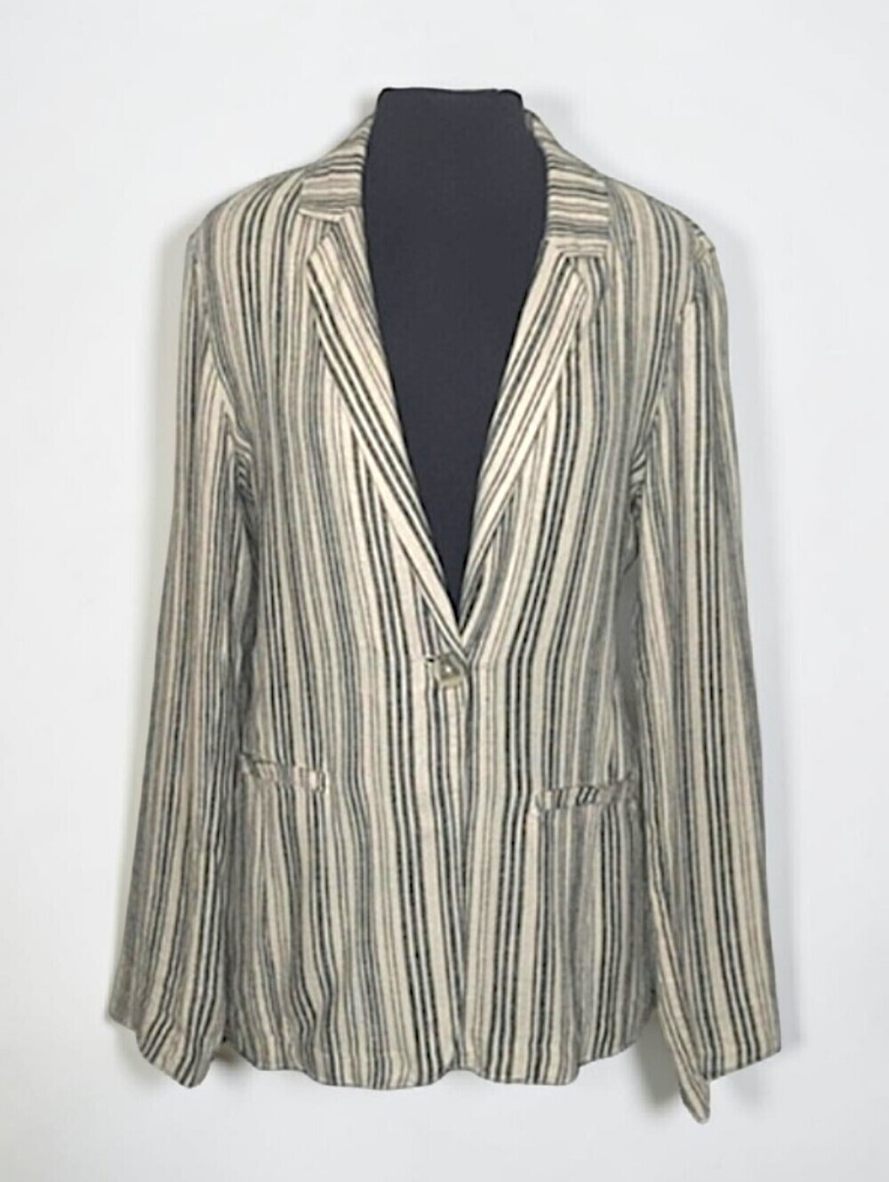 Sanctuary Striped Blazer Linen Blend Women's M Gray Cream Lightweight Pockets